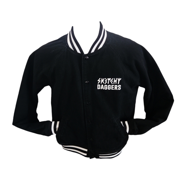 Sketchy Tank x Swallows & Daggers Varsity Jacket extremely Rare Exclusive Black - Picture 2 of 12